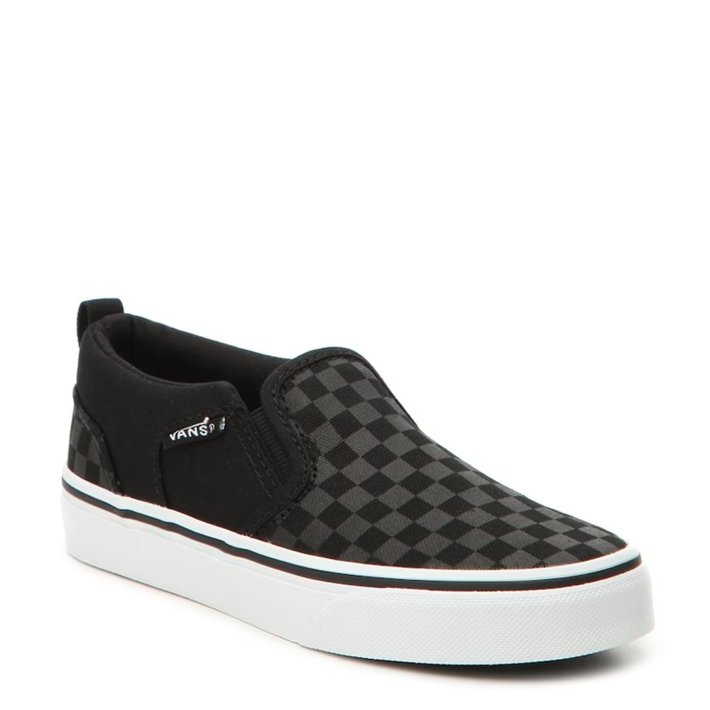 Vans Asher Checker Slip-On Sneaker in Black